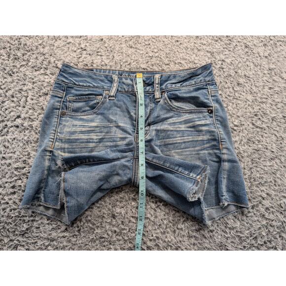 American Eagle Shorts Women 2 Blue MIDI Stretch Cut Off Distressed Bikercore - Picture 5 of 8